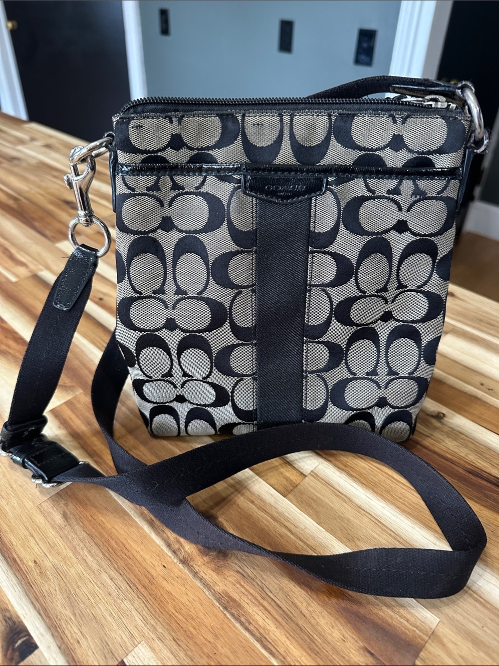 Coach Black and Khaki Signature Crossbody Bag